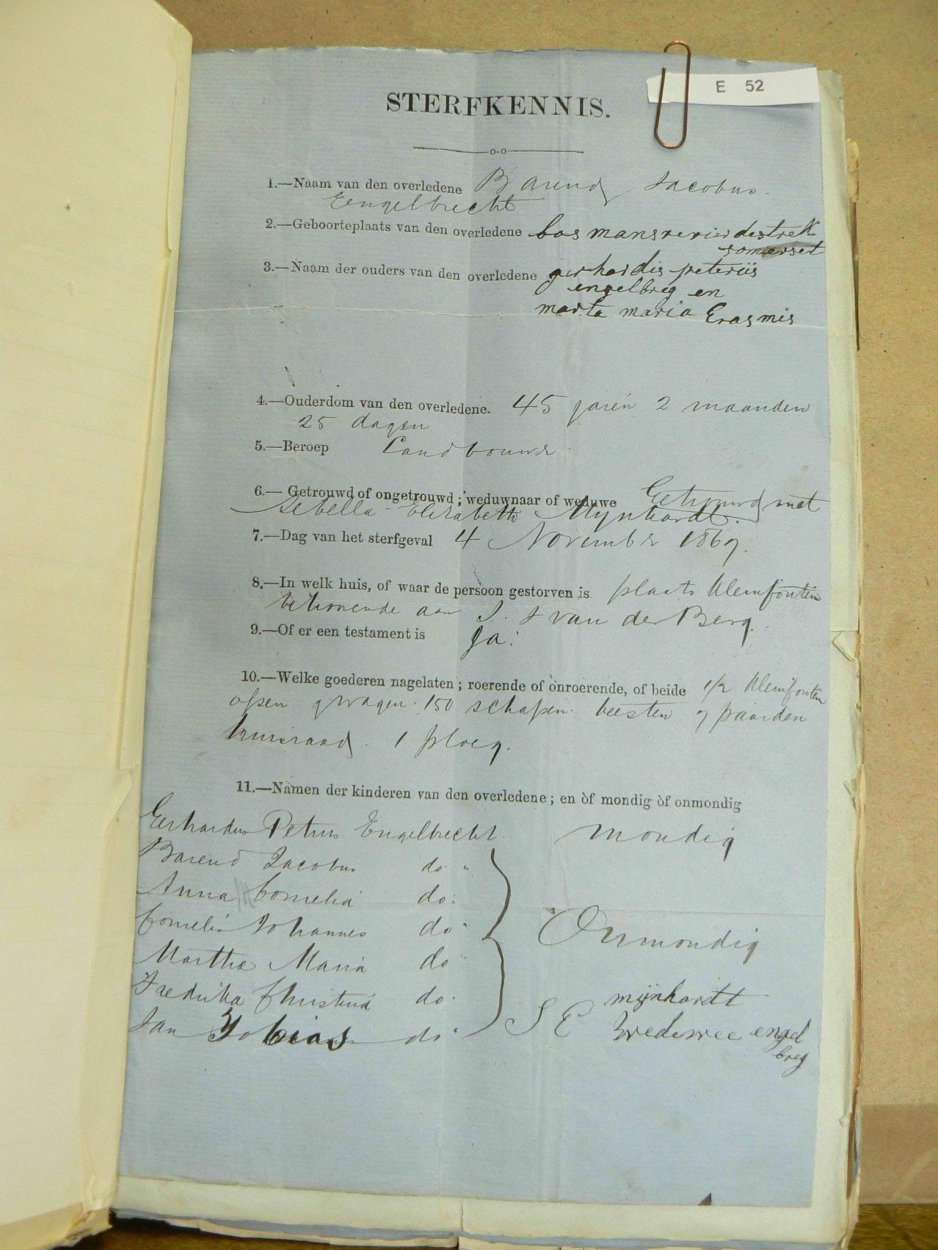 ENGELBRECHT Barend Jacobus - oorlede 4 Nov 1869 ENGELBRECHT Barend Jacobus - oorlede 4 Nov 1869