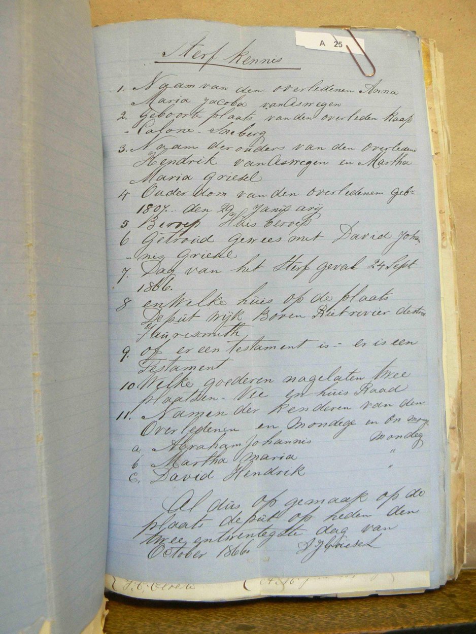 GRIESEL Anna Maria Jacoba nee VAN ASWEGEN - oorlede 24 Sep 1866 GRIESEL Anna Maria Jacoba nee VAN ASWEGEN - oorlede 24 Sep 1866
