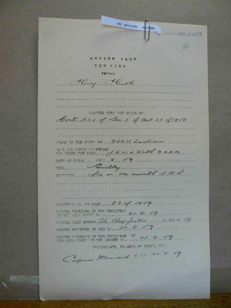 HEATH Henry - Review - The King vs Henry Heath 1909 HEATH Henry - Review - The King vs Henry Heath 1909