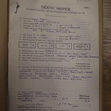 KOEN Pieter Hendrik - oorlede 29 Jan 1970
