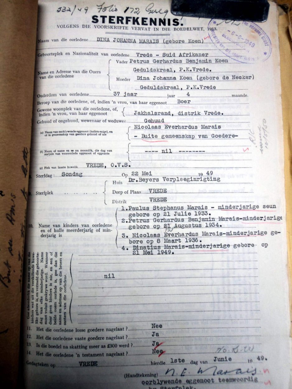 MARAIS Dina Johanna KOEN - oorlede 22 Mei 1949 MARAIS Dina Johanna KOEN - oorlede 22 Mei 1949