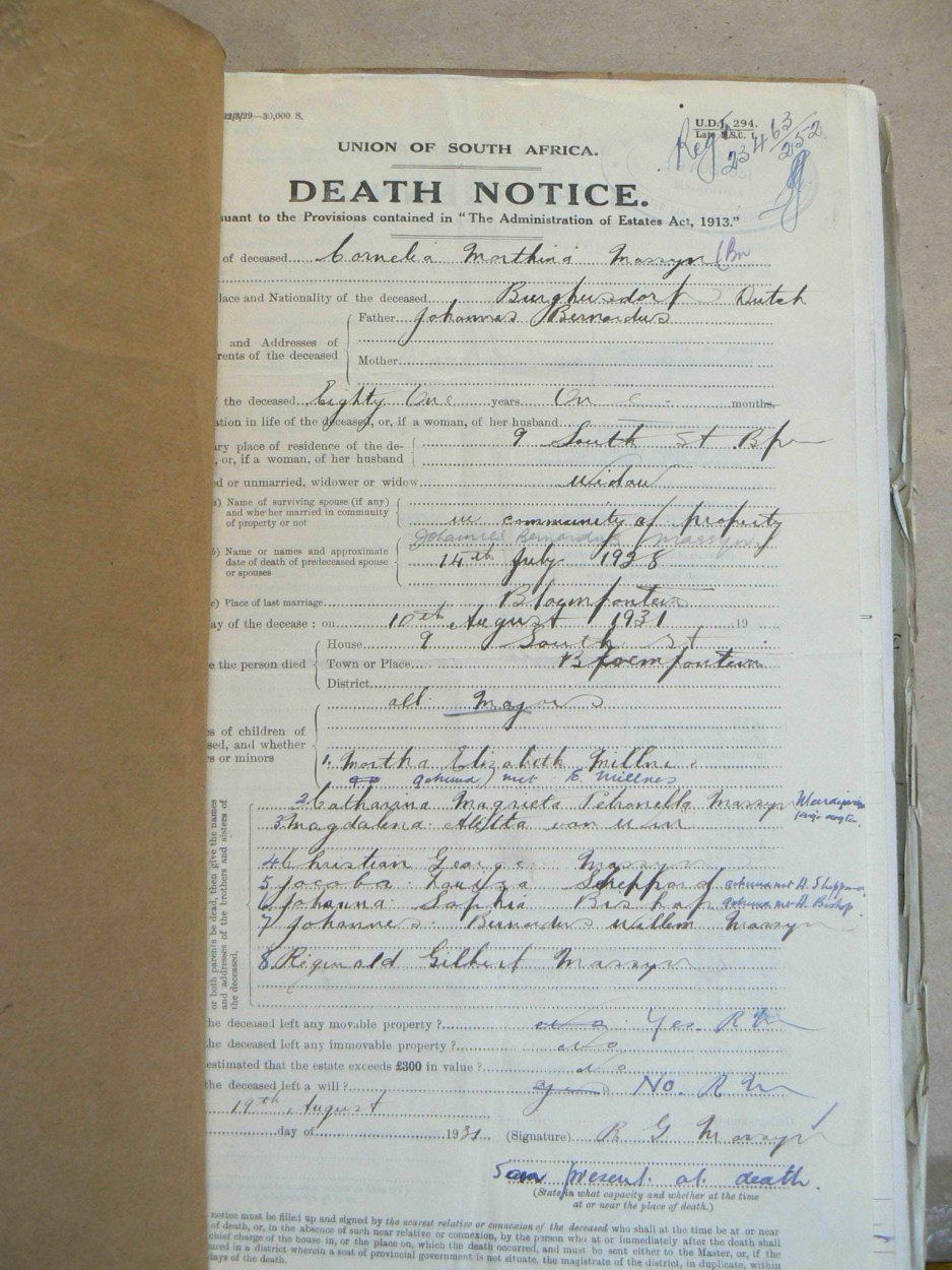 MASSYN Cornelia Marthina nee VAN DER WATH - oorlede 10 Aug 1931 MASSYN Cornelia Marthina nee VAN DER WATH - oorlede 10 Aug 1931