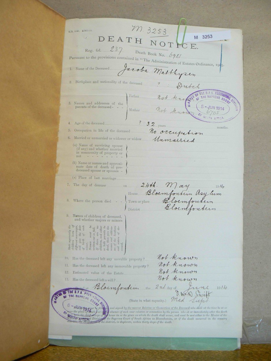 MATTHYSEN Jacoba died 24 May 1914 MATTHYSEN Jacoba died 24 May 1914