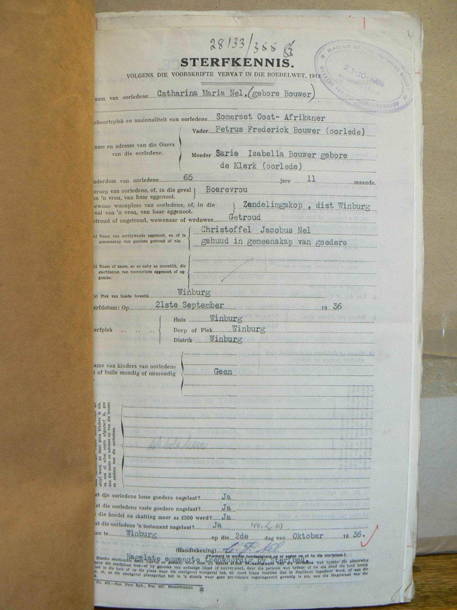 NEL Catharina Maria nee BOUWER - oorlede 21 Sep 1936 NEL Catharina Maria nee BOUWER - oorlede 21 Sep 1936