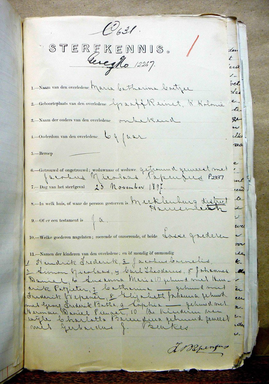 PAPENFUS Maria Catharina nee COETZEE - oorlede 23 Nov 1897 PAPENFUS Maria Catharina nee COETZEE - oorlede 23 Nov 1897