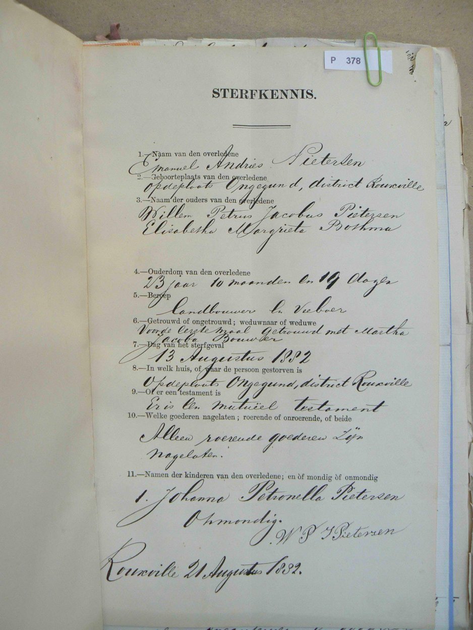 PIETERSEN Emanuel Andries - oorlede 13 Aug 1882 PIETERSEN Emanuel Andries - oorlede 13 Aug 1882