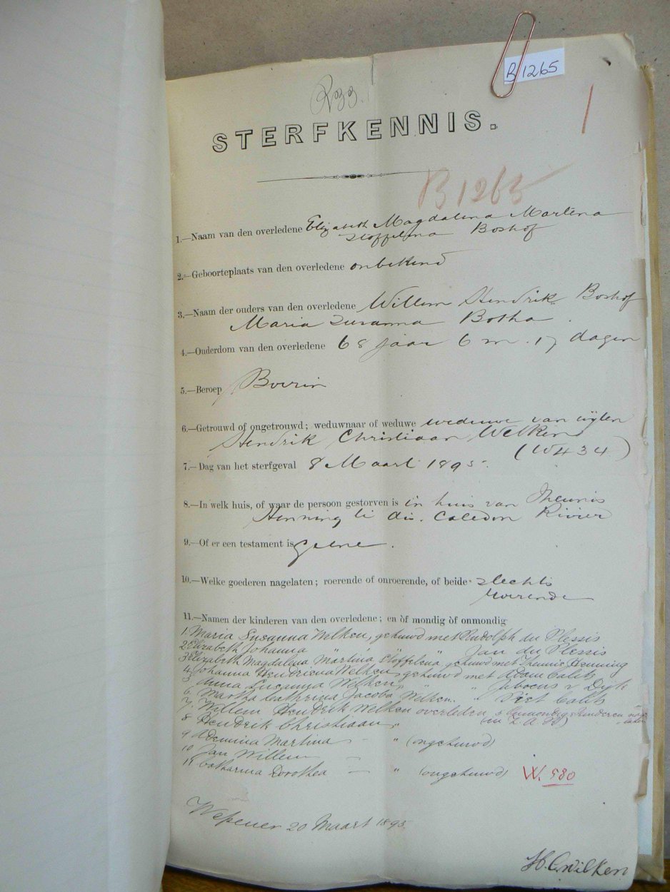 WELKEN Elizabeth Magdalena Martina Stoffelina nee BOSHOF - oorlede 8 Mrt 1895 WELKEN Elizabeth Magdalena Martina Stoffelina nee BOSHOF - oorlede 8 Mrt 1895